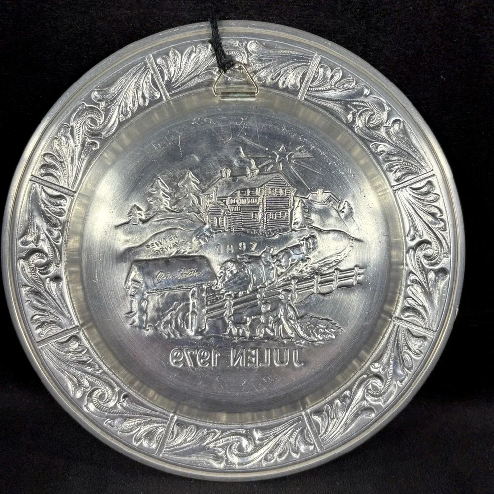 A. Holthe Norway Pewter Plate‎ Julen 1979 Christmas Plate 7th Edition Tags Box